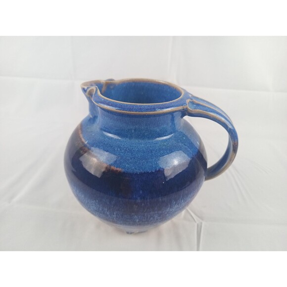 Walt Glass Pottery Pitcher From 1992 Signed By Artist Blue And Red Drip - Picture 2 of 7